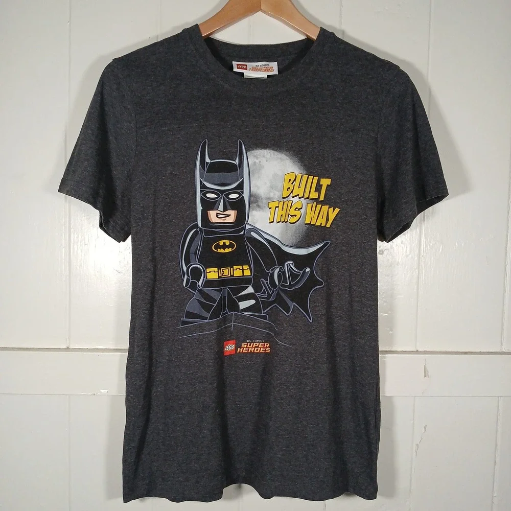 Lego Batman T-Shirt Boys XL Charcoal Built This Way DC Comics Super Heroes